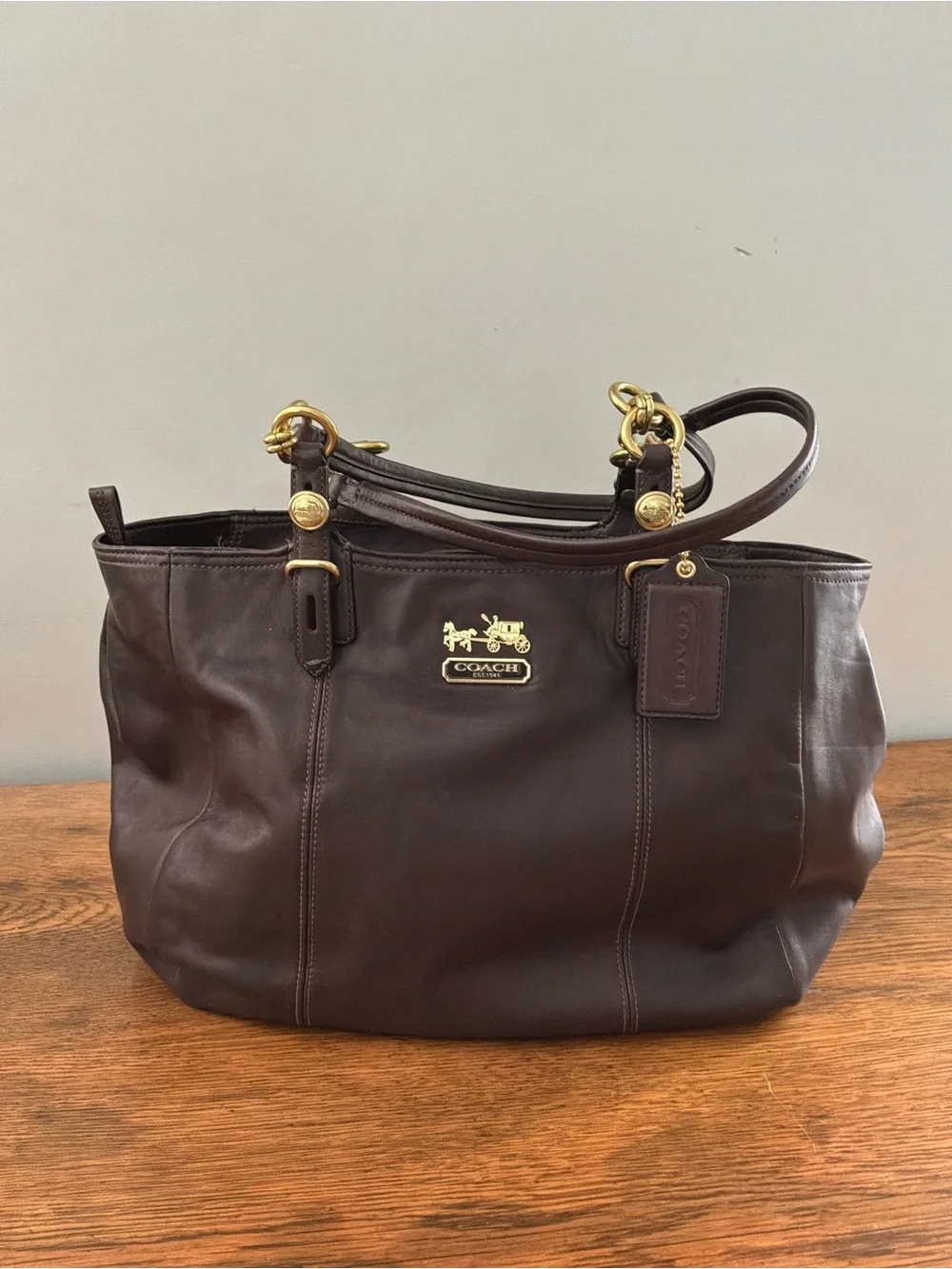 Coach Brown Leather Tote with Gold-Tone Hardware G1082-15740